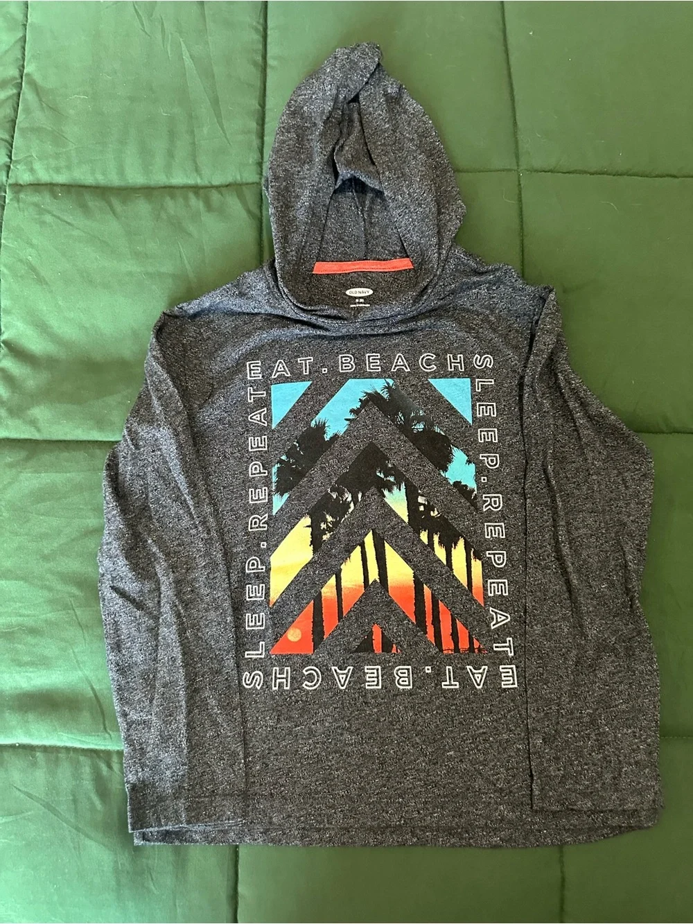 Old Navy Dark Gray Kids Hooded Long Sleeve Tee with Tropical Graphic